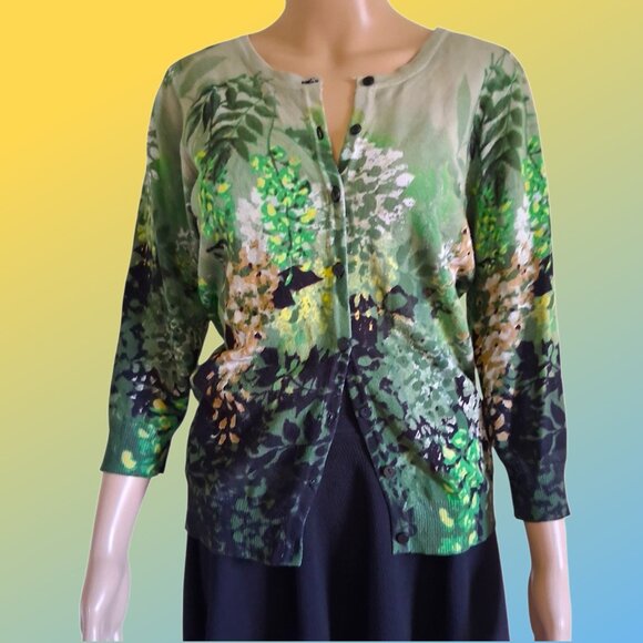 JOSEPH A. Blossoming Floral Print 3/4 Sleeve Cardigan Size M - Picture 2 of 7